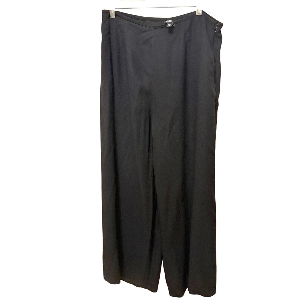 Eileen Fisher 100% Silk Black Wide Leg Cropped Trousers Side Zip Pants Size M - Picture 4 of 13